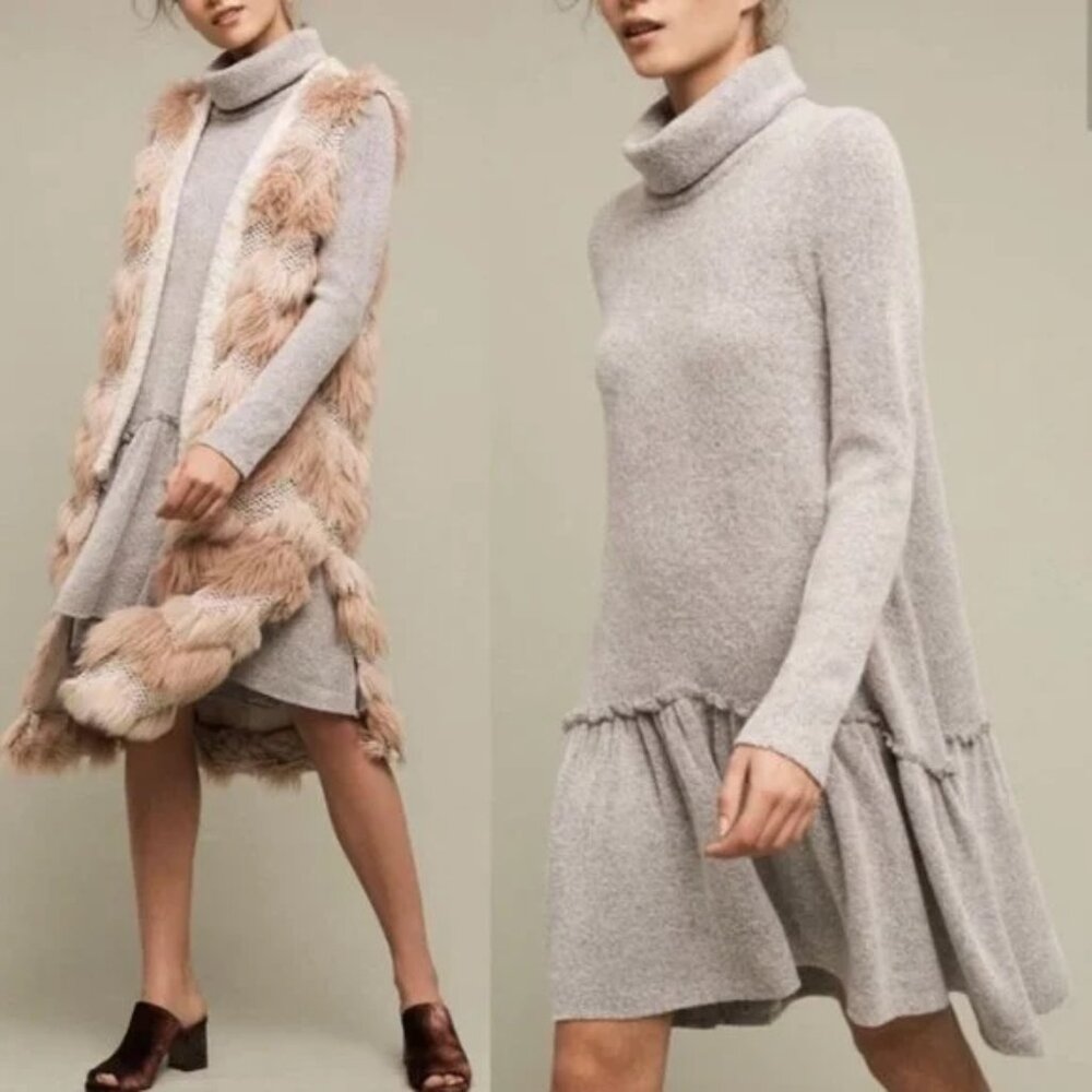 ANTHROPOLOGIE MOTH Grey Wool Blend Eira Turtleneck Sweater Dress SIZE SM - Picture 5 of 5